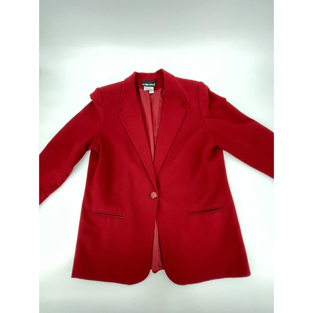 Vintage Sag Harbor Blazer Womens 16 Red 100% Wool Formal Business Wear 1 Button